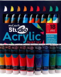 Mont Marte Acrylic Paint Set 18 Colours 36ml, Perfect for Canvas, Wood, Fabric, Leather, Cardboard, Paper, MDF and Crafts